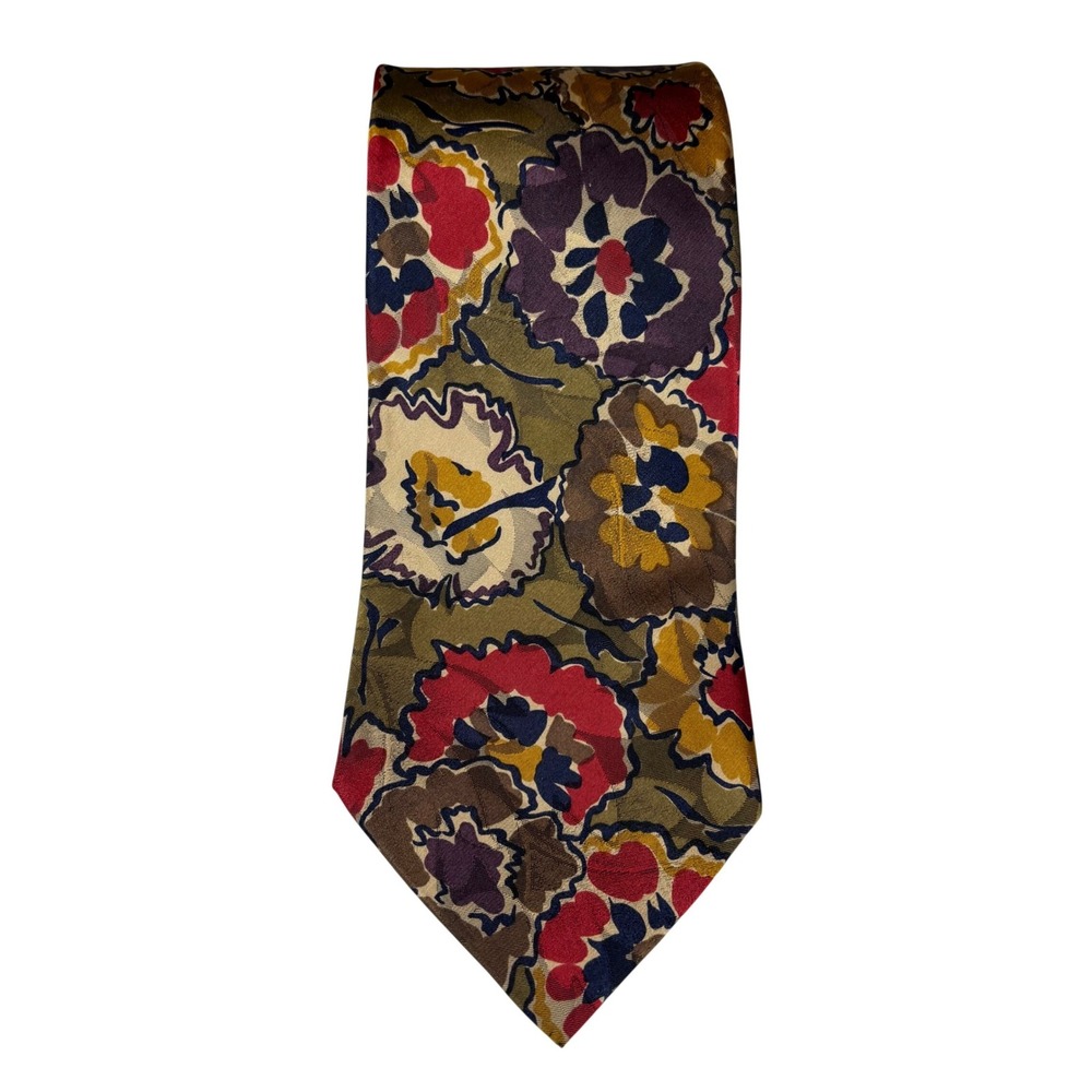 Gherardini Fienze Mens Neck Tie Floral 100% Silk Green Multi Made‎ in Italy